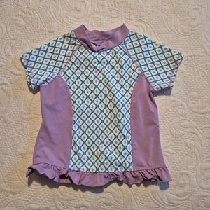 Garnet Hill girls size 8 purple, green & white short sleeve rash guard VGUC